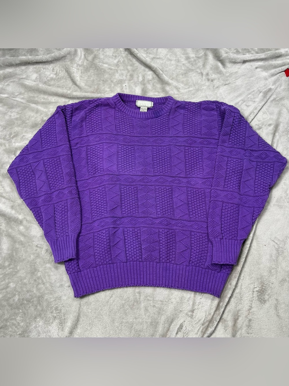 Vintage Christopher Hayes USA Made Sweater Mens L Purple Cotton Textured Knit